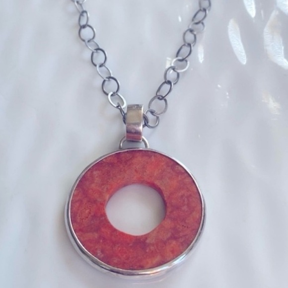 Silpada Jewelry - Silpada Sterling Silver and round Sponge Coral Pendant Necklace 17” long N1546